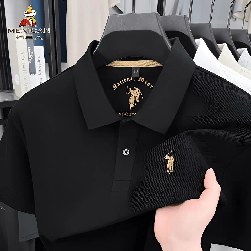 【官方正品授权】Mexican/稻草人男士短袖T恤高级感POLO衫刺绣翻领·
