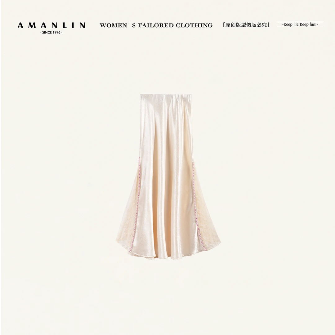 AMANLIN/阿谩琳欧若风法式蕾丝美垂坠感包臀大裙摆半身裙F596980