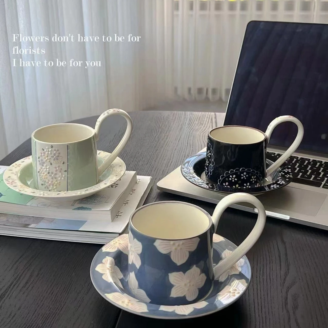 CJIANG木槿系列复古咖啡杯茶杯陶瓷杯家用水杯精致碟套装简约时尚