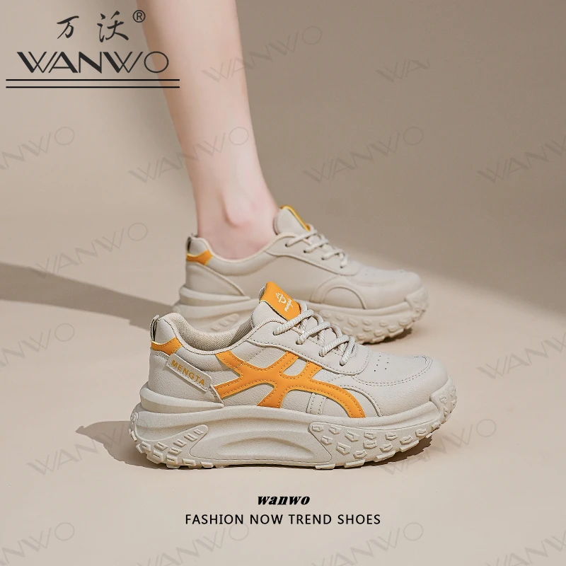 WANWO/万沃增高5cm 2024秋冬新款运动休闲高帮鞋透气软底老爹鞋