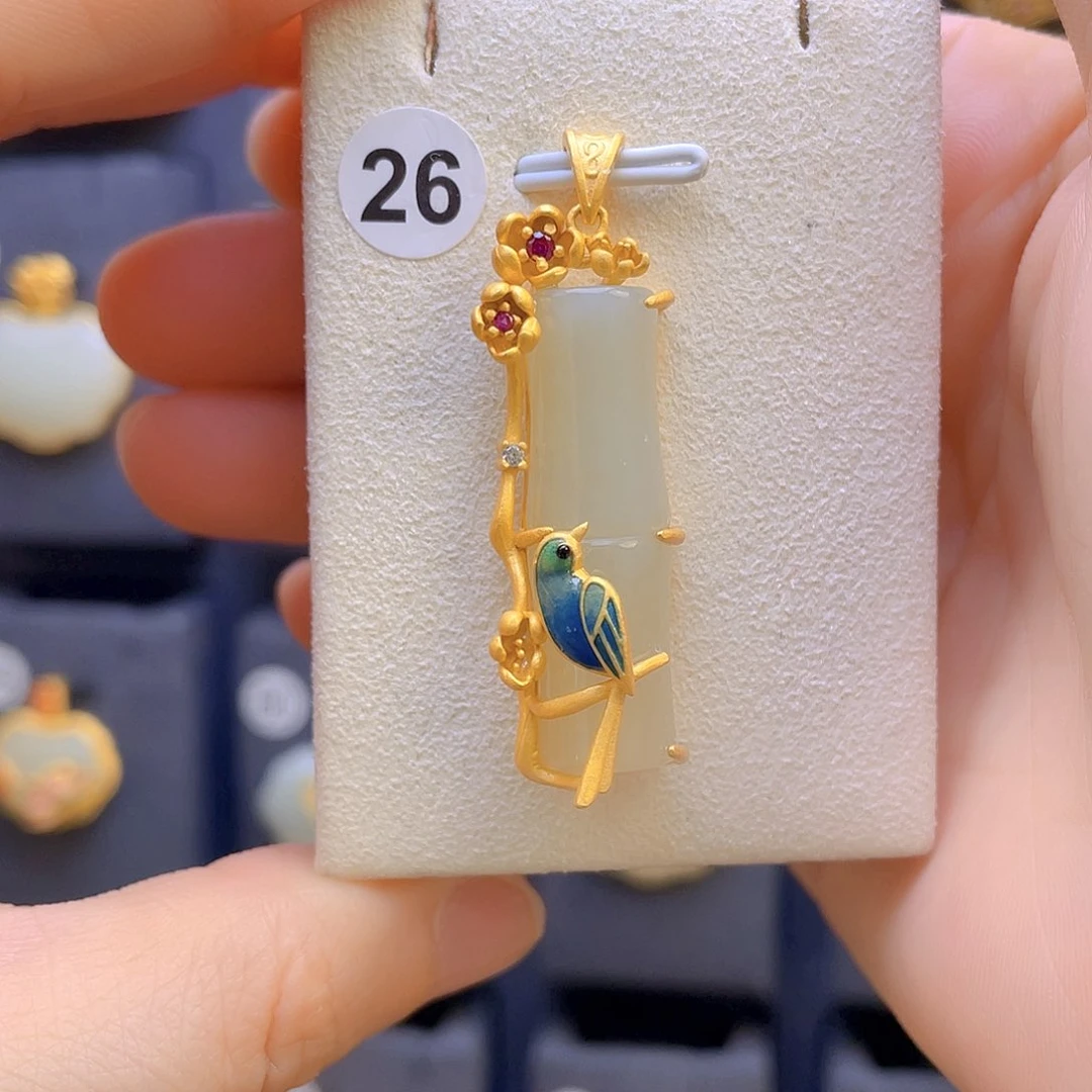 和田玉颈饰银S925镶嵌