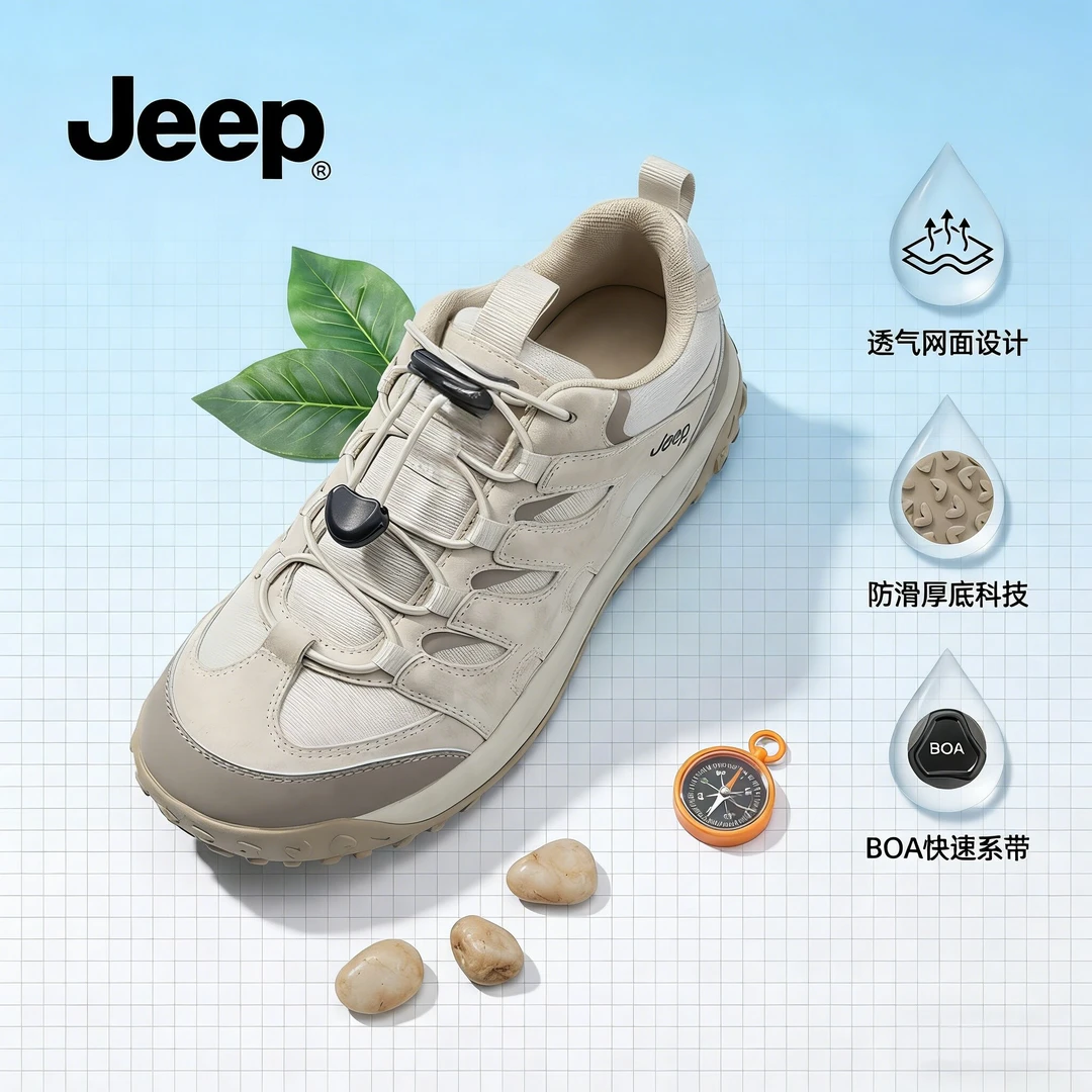 吉普鞋子女款爆款2026新款户外厚底增高老爹鞋网面休闲运动鞋女款商品图