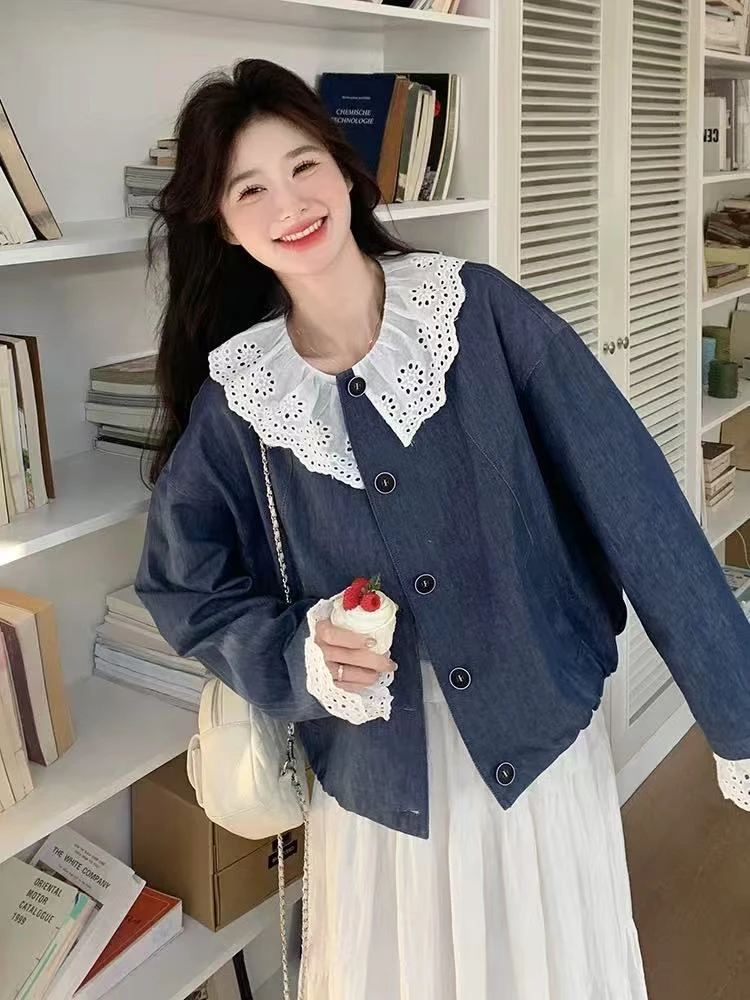 2025春季新款娃娃领时尚设计感撞色宽松外套