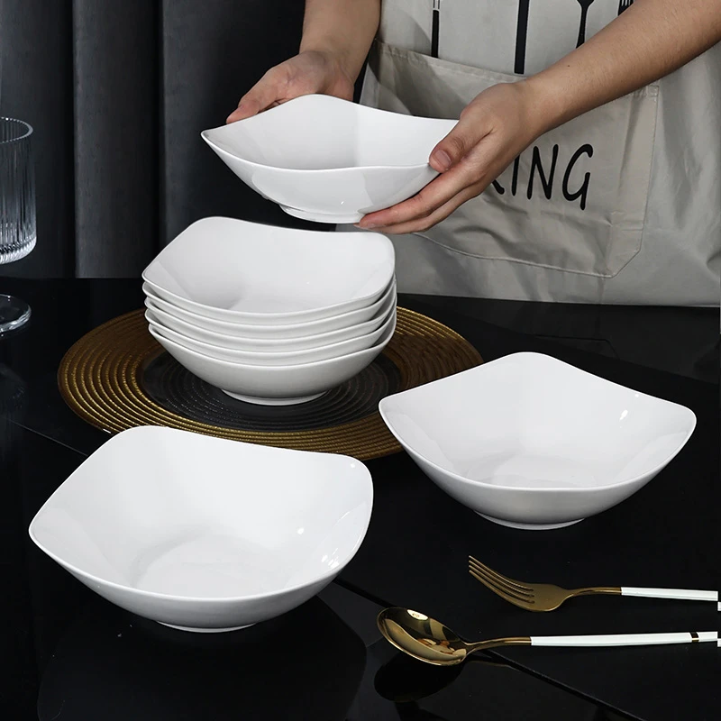 孟垣8只装如意简约四角碗沙拉碗翘脚碗创意陶瓷釉下彩无铅无汞