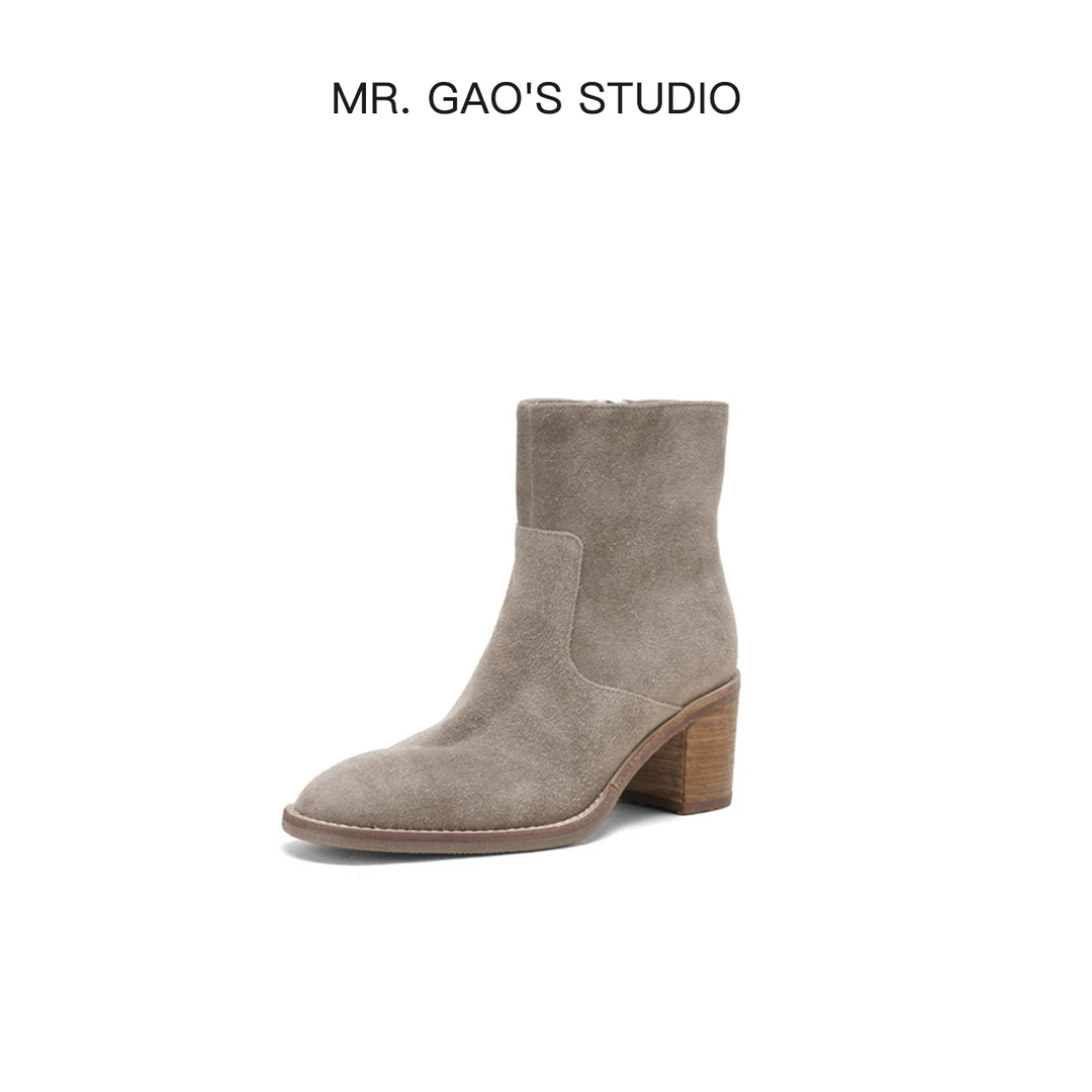 25新款真皮时装短靴高跟气质复古法式瘦瘦靴粗跟秋冬百搭时尚女靴