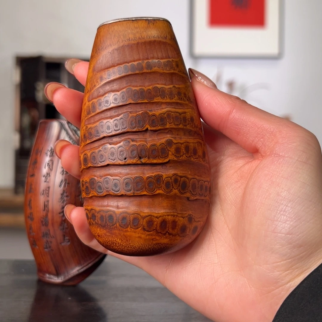 竹老煤竹根包银茶则茶器