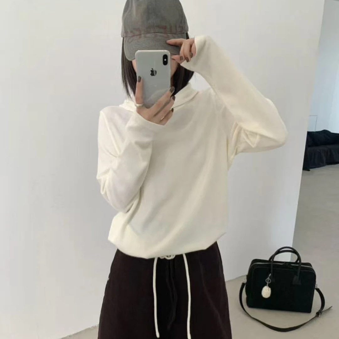 《奶昔》2025蓉蓉家秋季新款韩版抽绳下摆纯色磨毛感连帽长袖卫衣