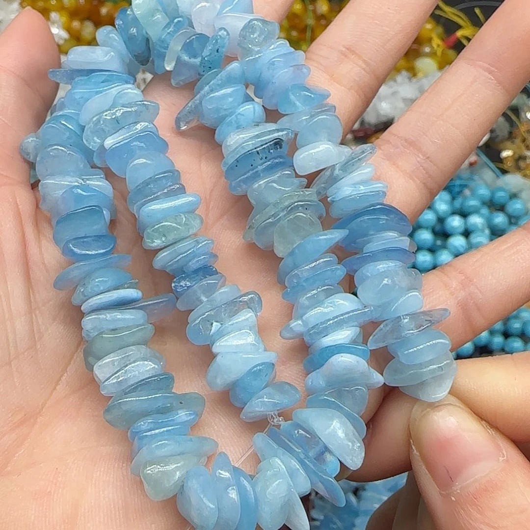 玛瑙/玉髓珠宝半成品合金海蓝宝10-12mm随形一条