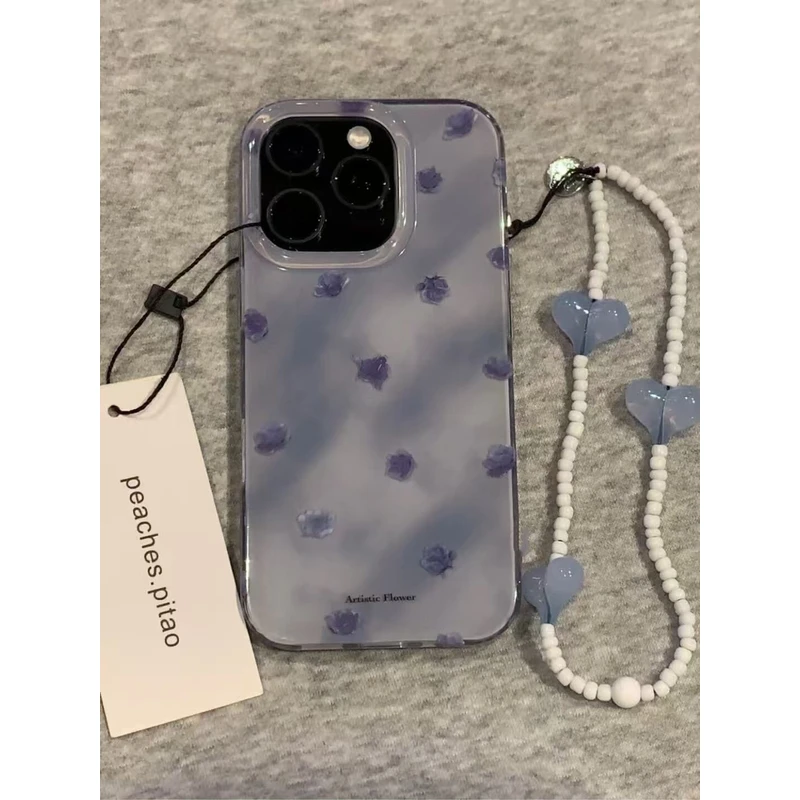 晕染蓝灰玫瑰适用苹果16Promax大孔手机壳vivo华为oppo小米15女13