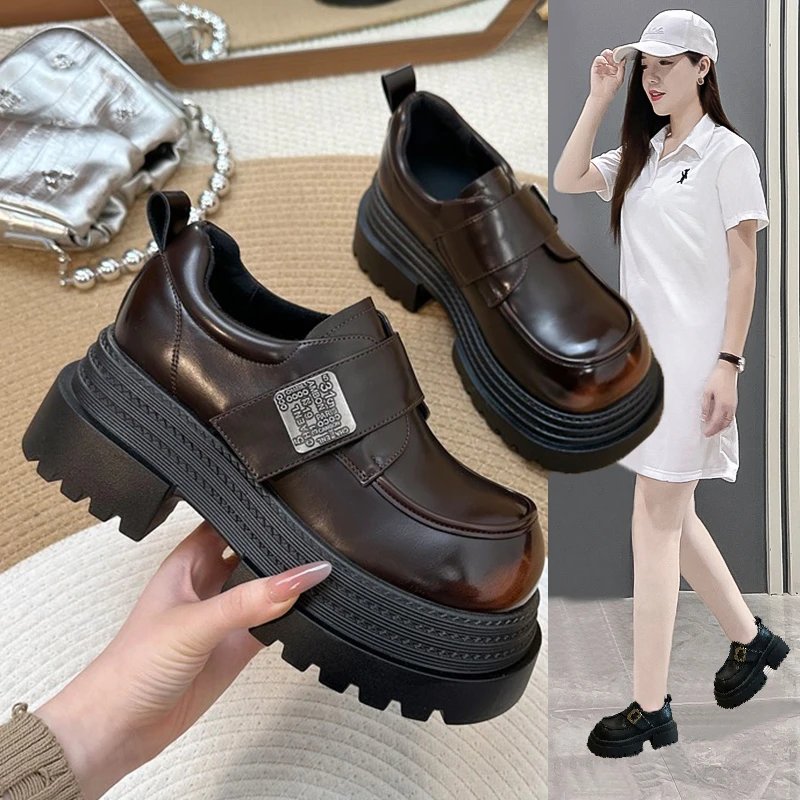 厚底高级感小皮鞋女2025春秋新款百搭英伦风乐福松糕增高复古单鞋