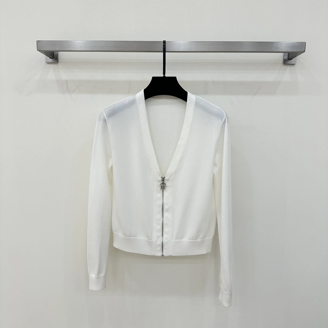 JIAYE CHAN 春秋季新款时尚气质V领拉链针织开衫上衣