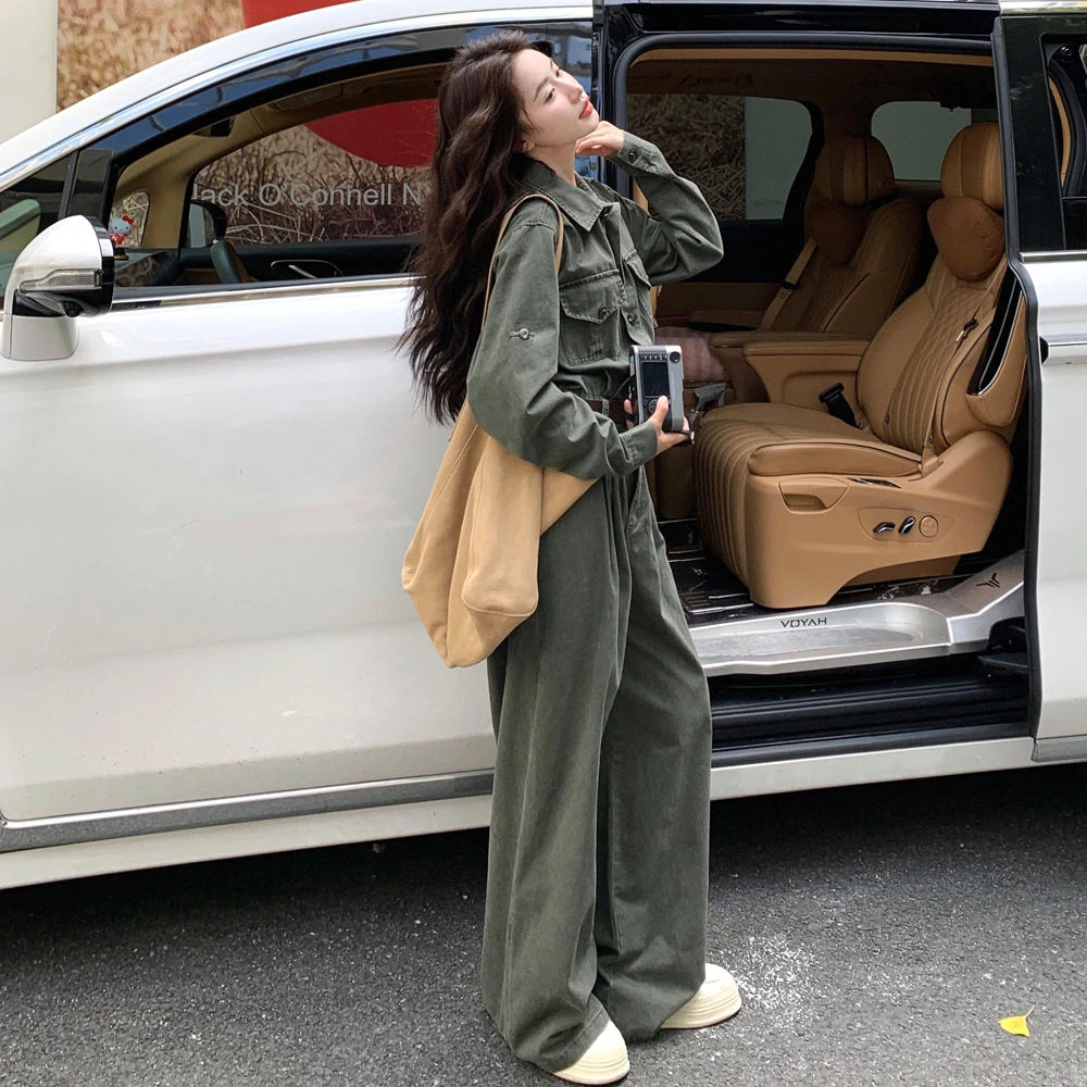 复古牛仔连体裤2025早秋新款巨好看的高级感设计感工装时尚连衣裤