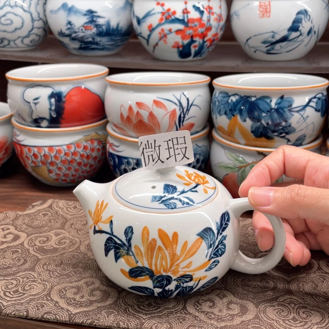 釉下手绘茶具微瑕