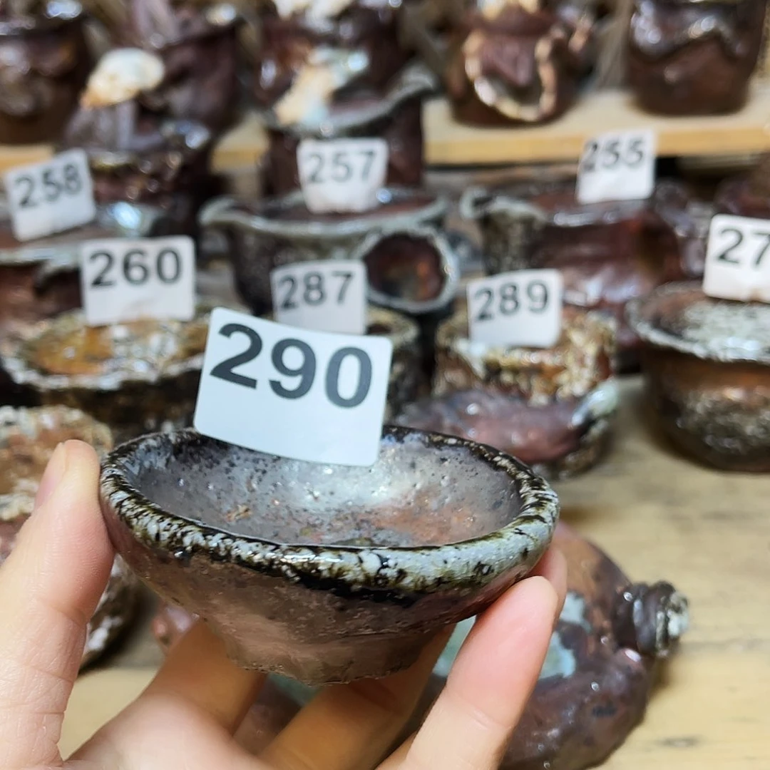 杯平**颠柴烧粗陶手捏杯