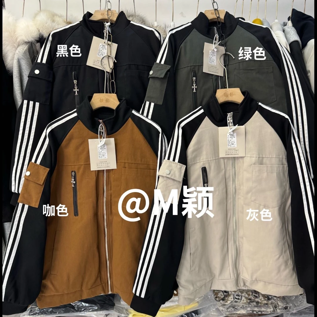 99174加棉～拼接袖杠条口袋牛仔布外套