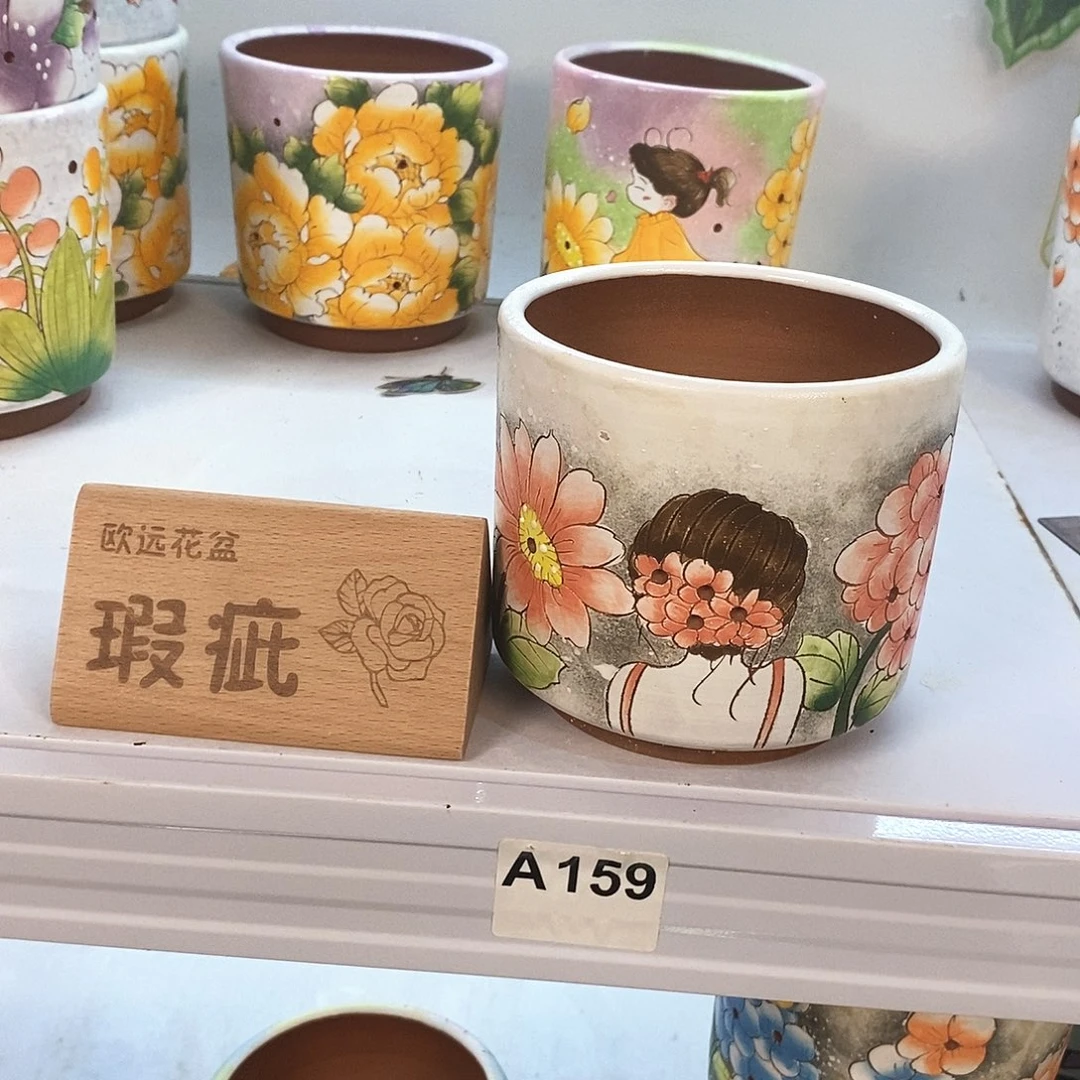 紫砂花盆红陶手绘花盆