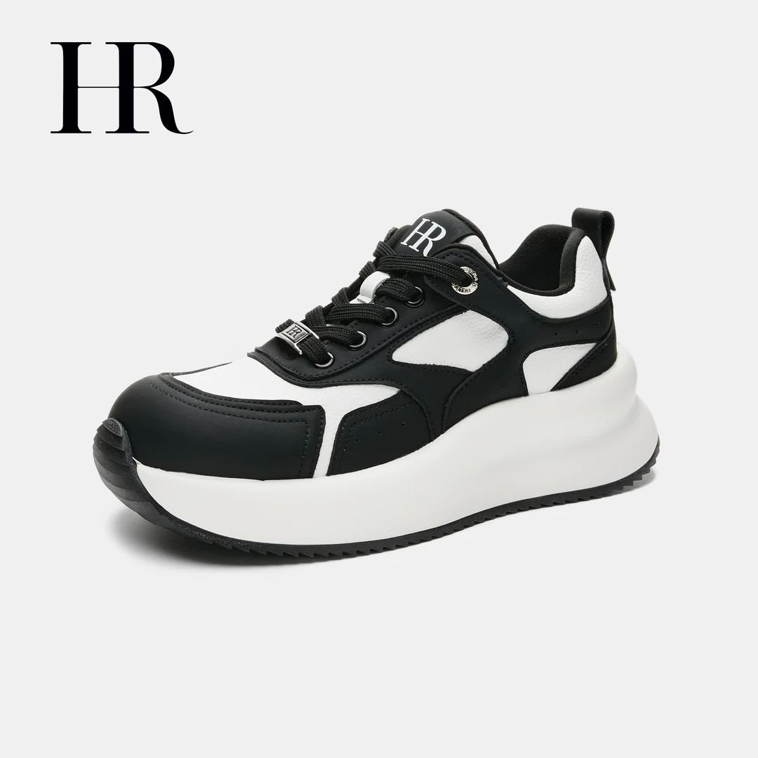 HR/赫莲娜2025春季新款女鞋小众休闲百搭厚底真皮增高时尚老爹鞋.