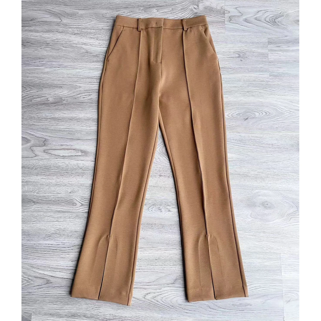 宝丫轻奢 女式舒适高腰直筒开叉休闲裤B9443