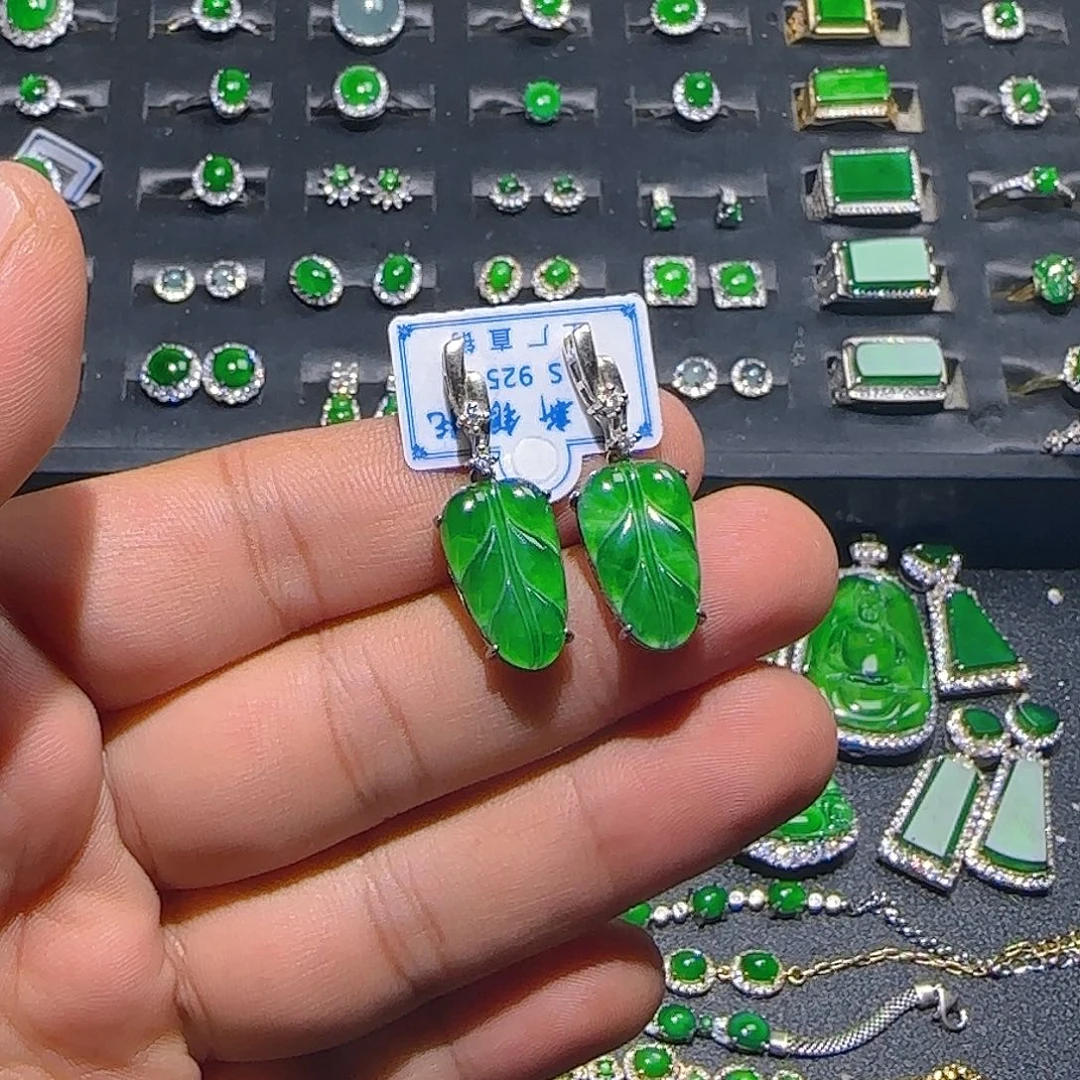 翡翠银S925镶嵌耳饰