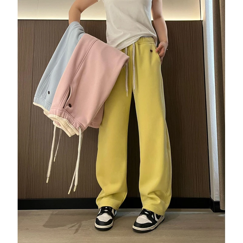 【外贸品质】冬款遛狗裤窄版弯刀裤加绒撞色腰休闲裤子