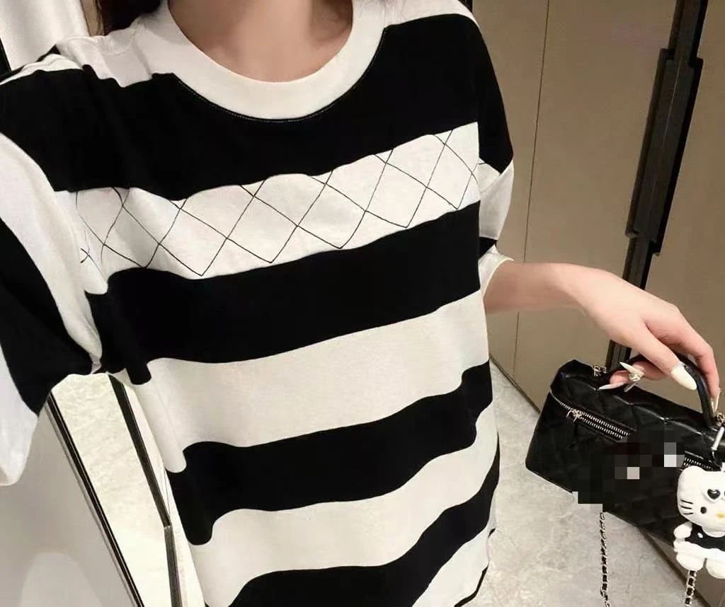 23常规薄款条纹套头款休闲毛针织衫黑白套头新复古风