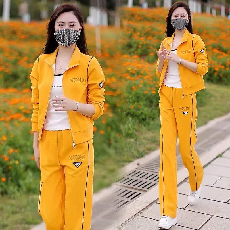 休闲运动服套装女春秋新款洋气减龄显瘦立领开衫外套阔腿裤两件套