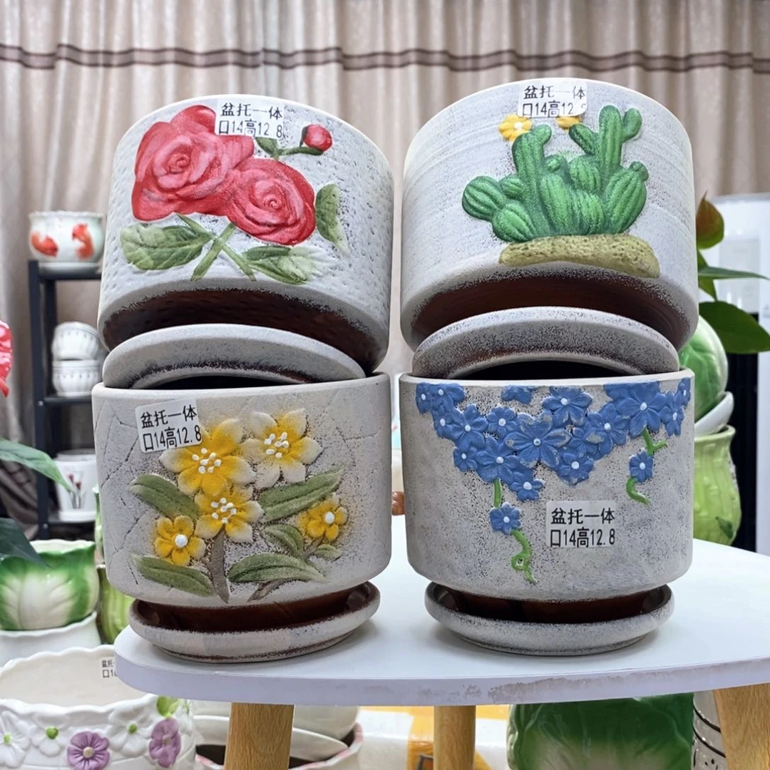 @夏西陶瓷花盆@@百花齐放