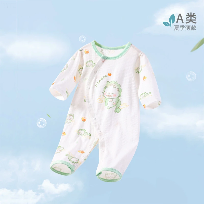 婴儿连体衣纯棉无薄夏款宝宝长袖空调服哈衣家居睡衣爬服女衣服
