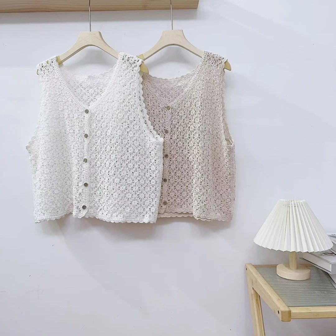 MANXMAN【玫瑰马甲】新款镂空V领叠穿百搭马甲女