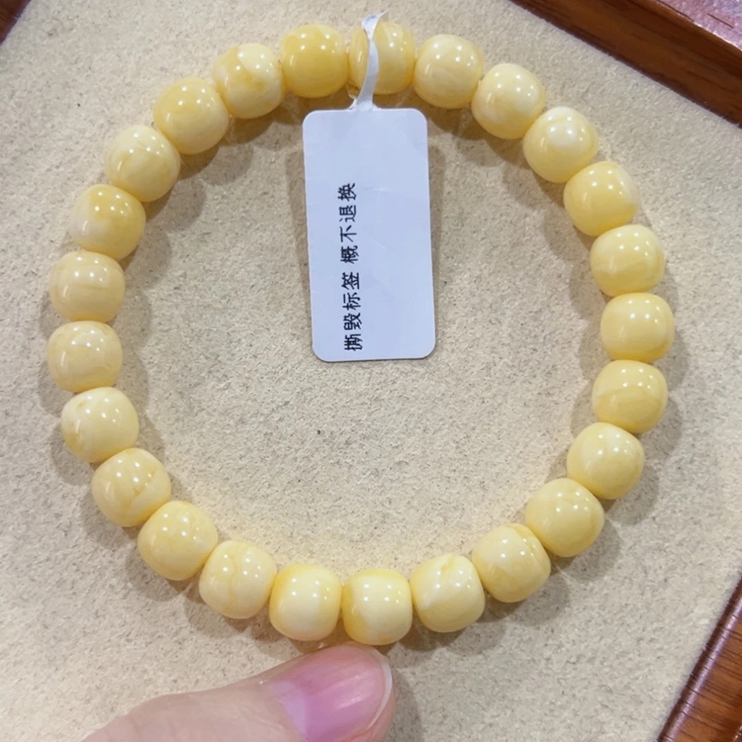 摩***生蜜蜡未镶嵌手链8.5m高桩浓蜡奶白妖花