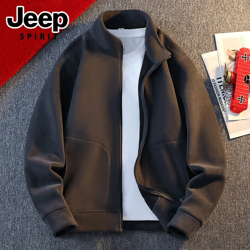 吉普奥粒绒外套男2025新款加厚保暖抓绒衣外套男秋冬季痞帅高级感