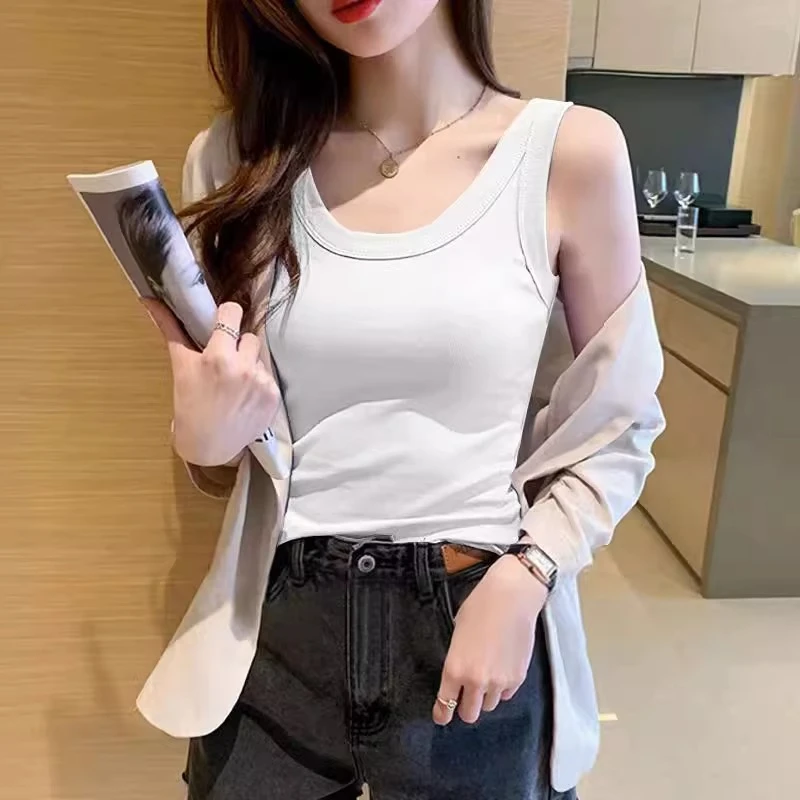 【厂家直发】吊带背心女防走光螺纹宽边内外穿百搭无袖打底衫上衣