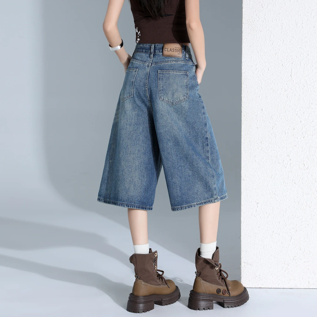 爆款牛仔裤女夏季薄款2025年新款小个子阔腿裤高腰宽松直筒七分裤