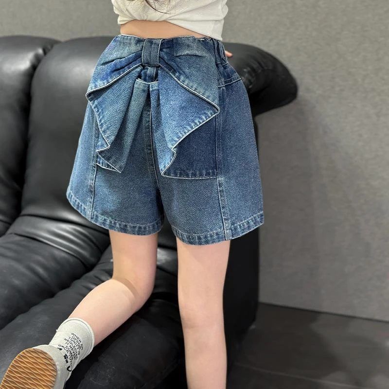 女童夏装牛仔短裤2025新款洋气儿童夏季蝴蝶结裤子女孩大童五分裤