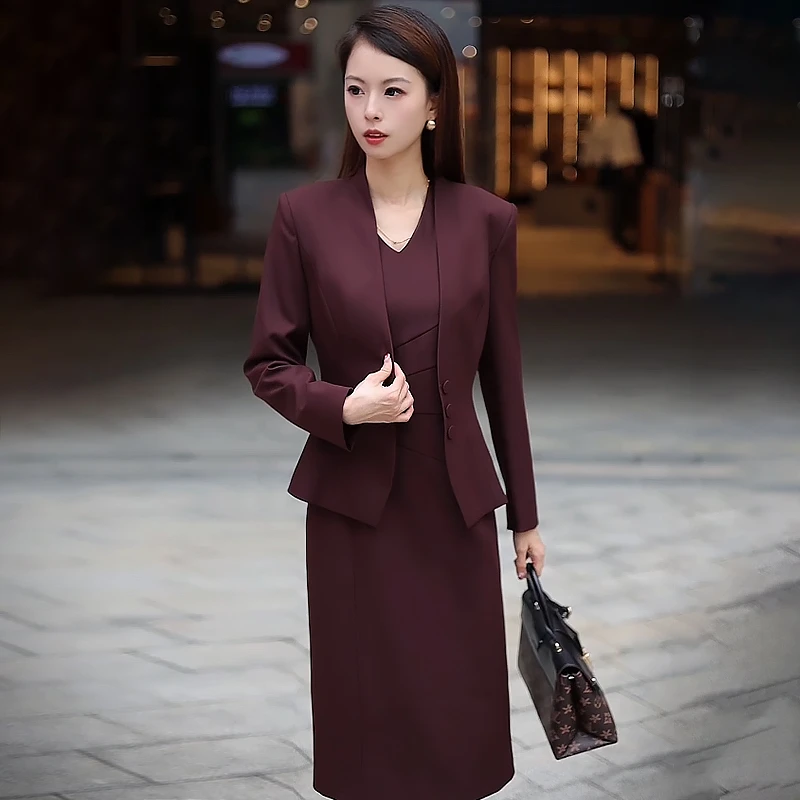 A1002安可拉红西装职业女裙套装职场轻熟风无袖连衣裙两件套