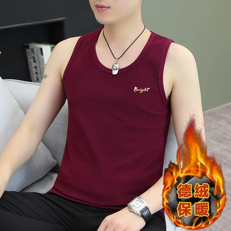 高品质德绒保暖男士背心加绒加厚内衣服秋冬季吊带内穿打底衫坎肩
