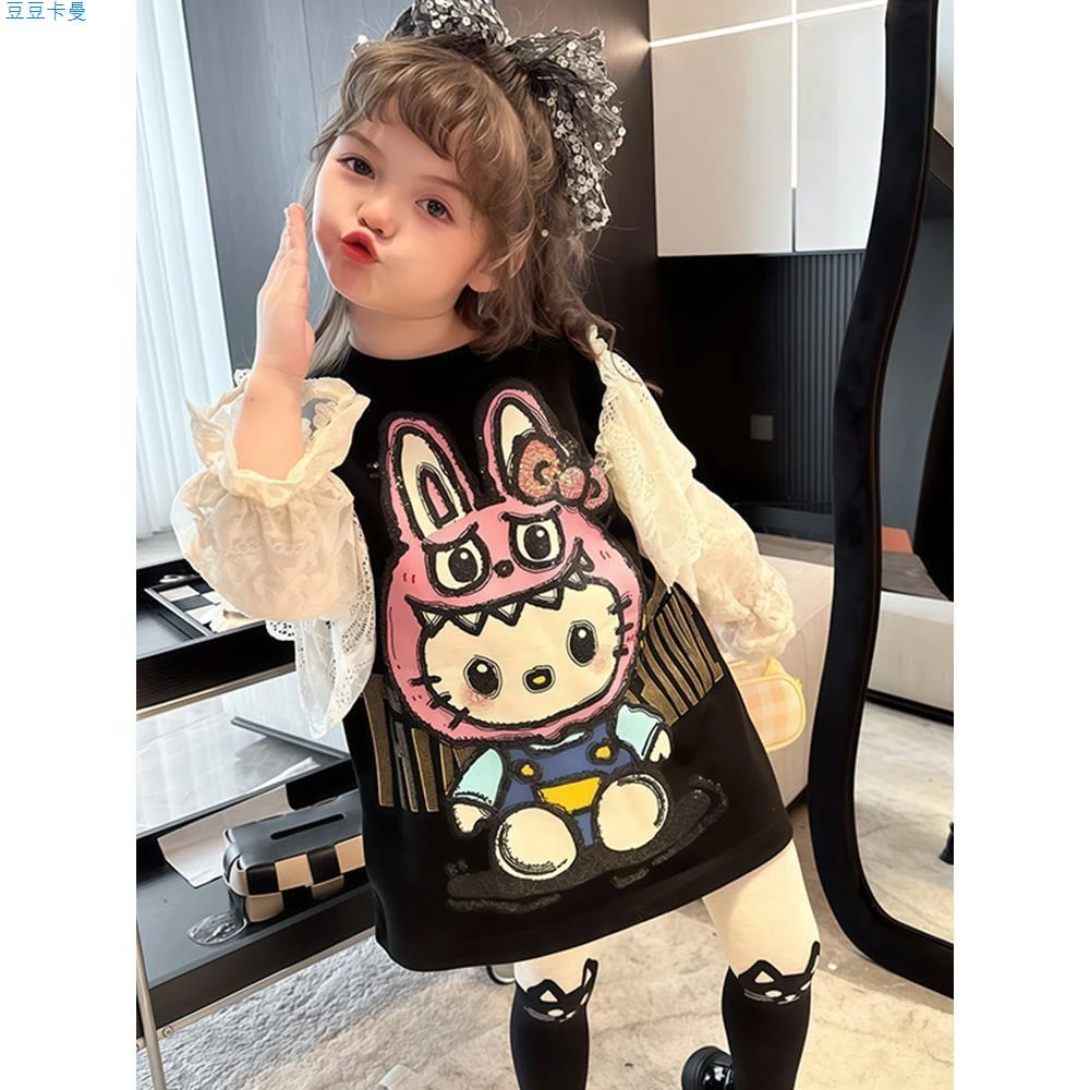 女童连衣裙春秋款2025新款儿童拉布布T恤裙秋季女孩洋气蕾丝卫衣