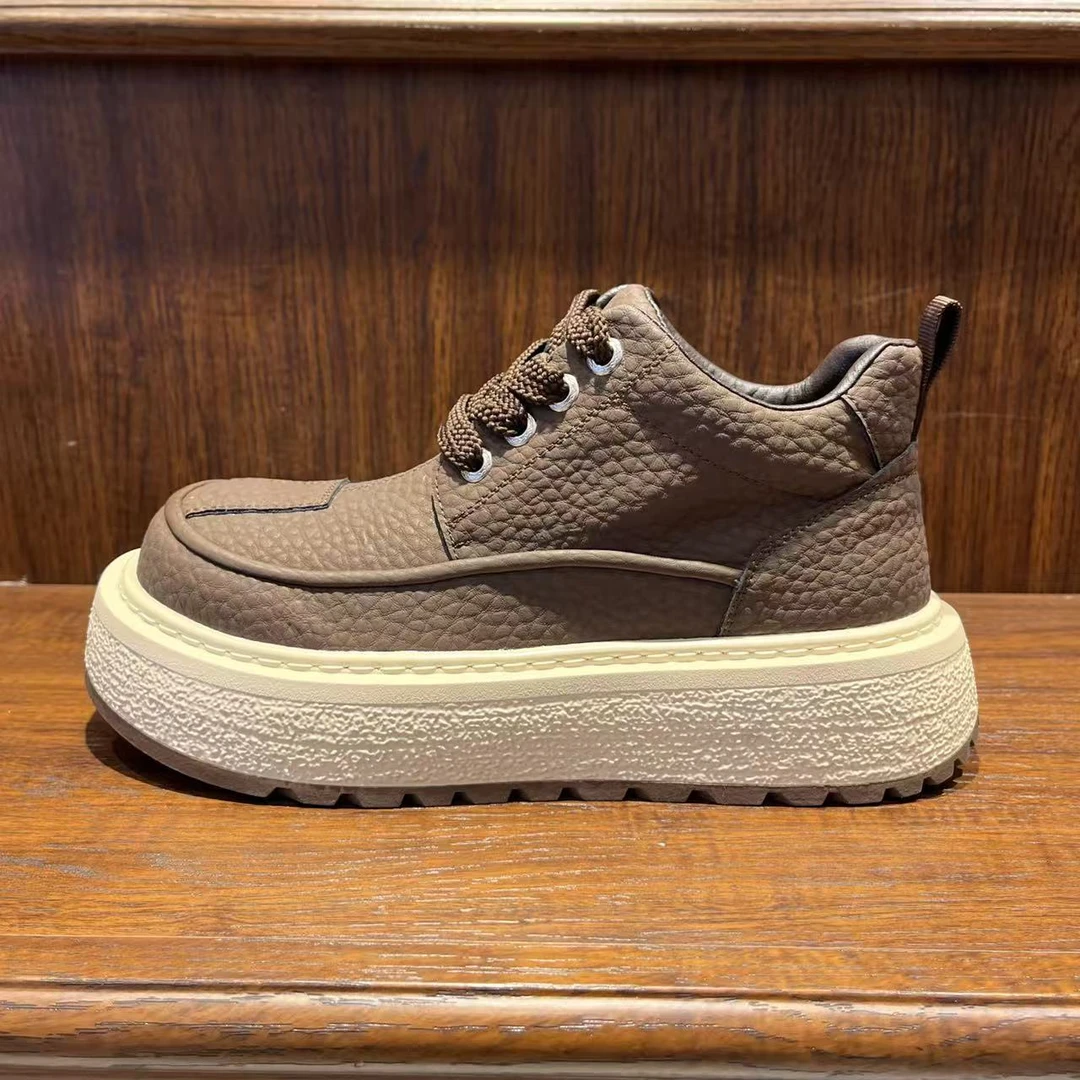 男鞋秋冬季厚底纯色百搭圆头中高帮时尚皮革马丁靴增高保暖潮男鞋