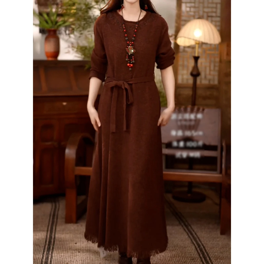 文艺风时尚复古气质连衣裙女2025秋季新款洋气百搭遮肉显瘦A字裙