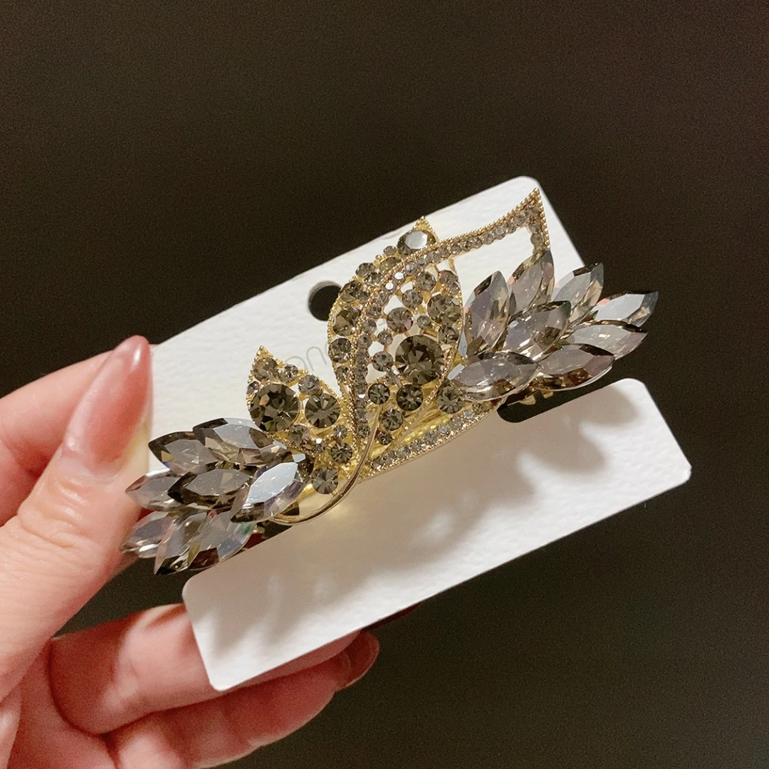 泛思1037茶色气质8公分弹簧夹马尾夹镶钻钻发夹发卡