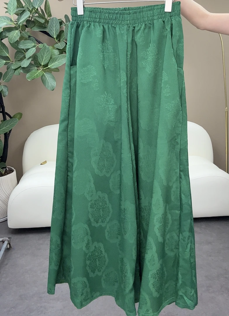 2025夏季新款大码宽松松紧腰大摆阔腿休闲女裤