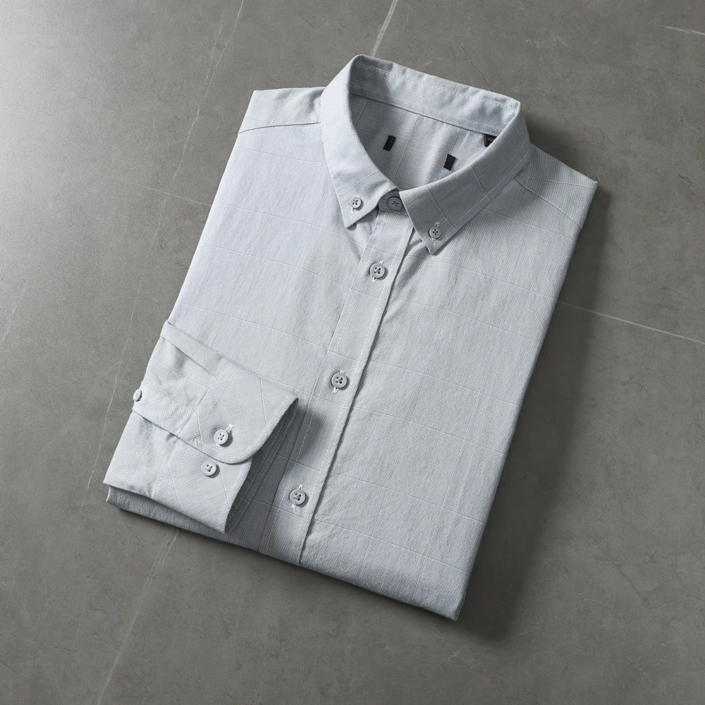 100棉 吸湿透气 品牌撤柜春夏男士百搭休闲薄款纯棉长袖衬衫外套