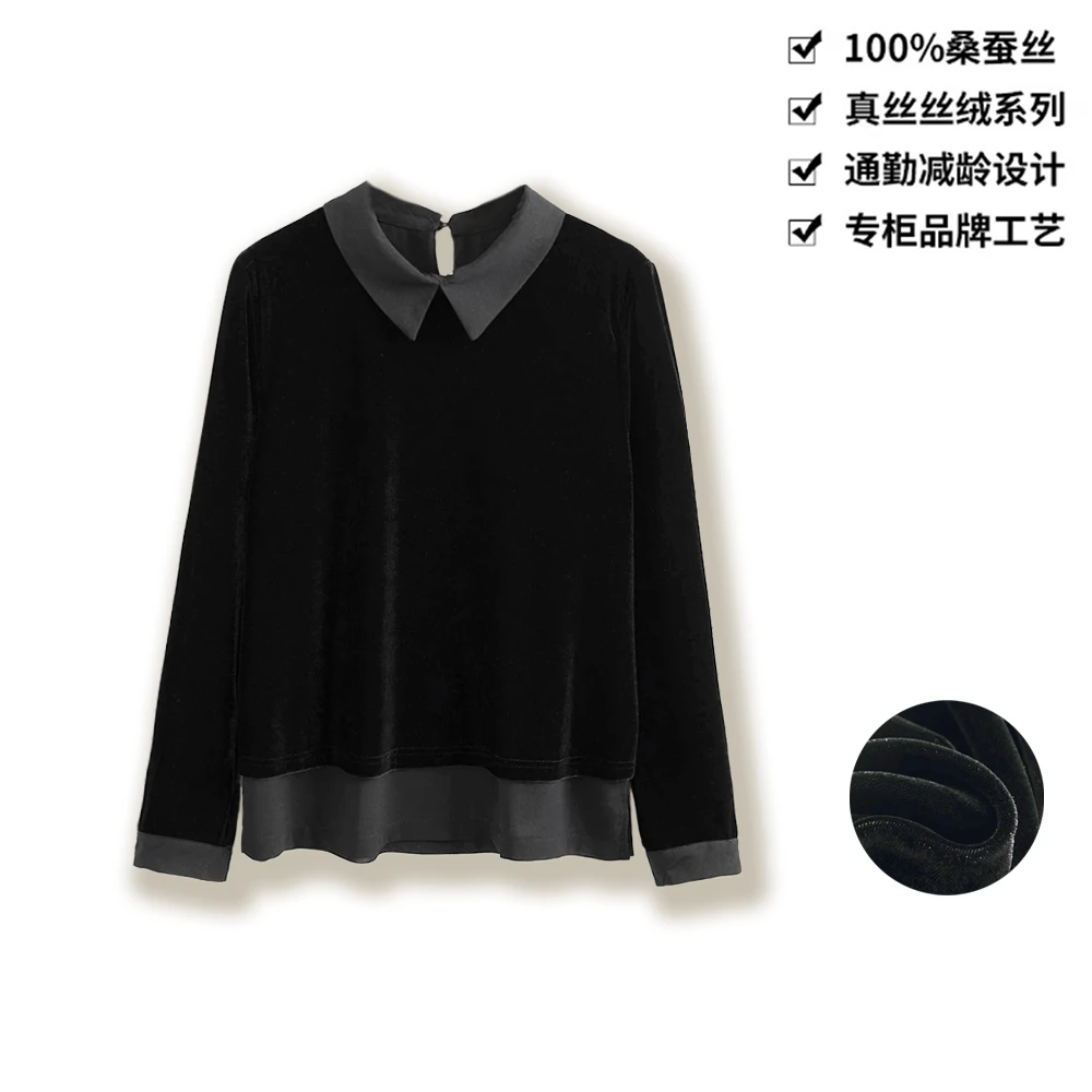 100桑蚕丝丝绒衬衫时尚通勤翻领长袖百搭简约真丝衬衫女上衣CY19