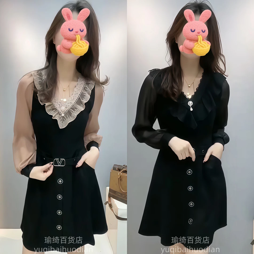 洋气蕾丝花边拼接款时尚连衣裙时髦妈妈装气质打底裙收腰显瘦百搭