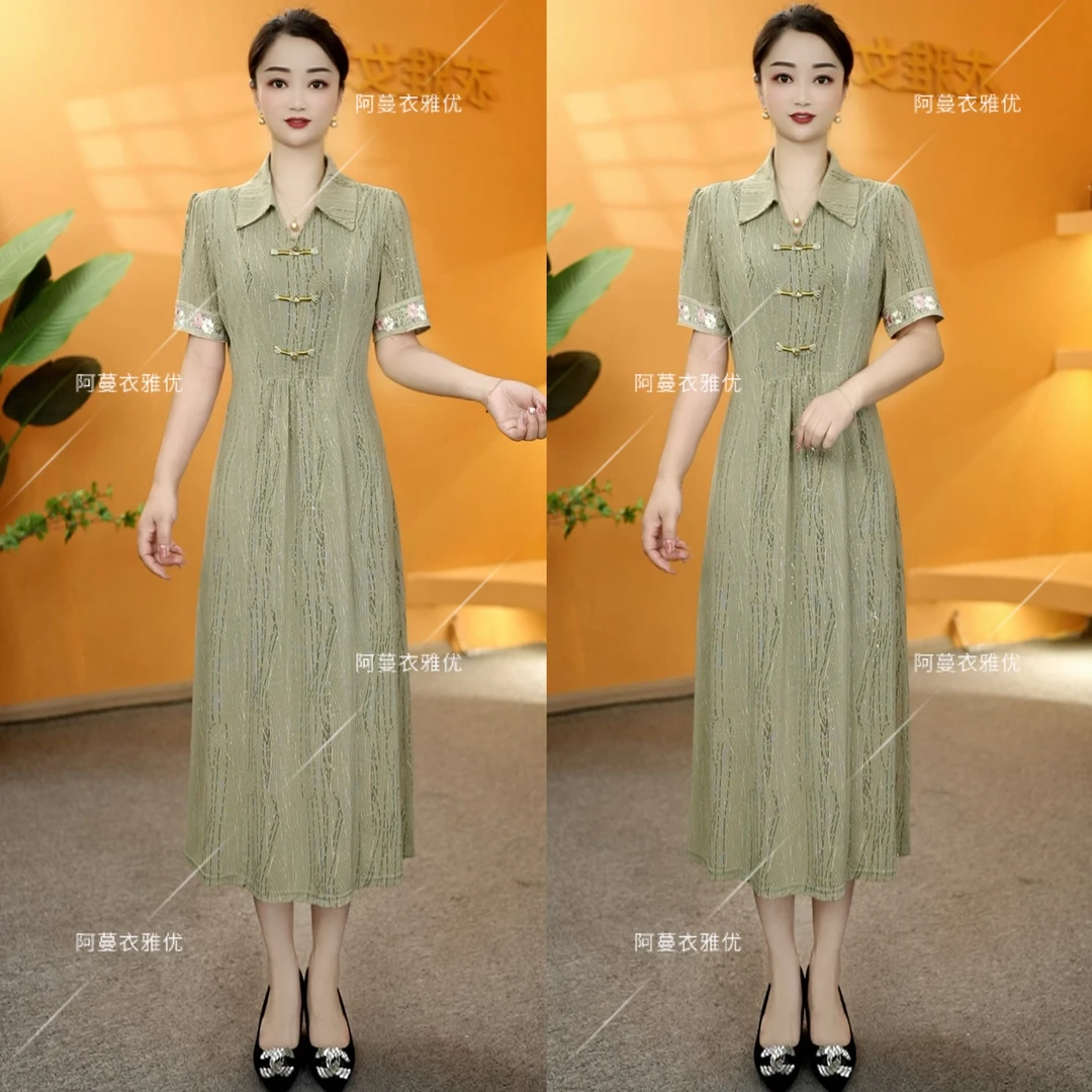 【衣雅严选】8089-2110#新款弹力缎重工刺绣满天星气质显瘦连衣裙