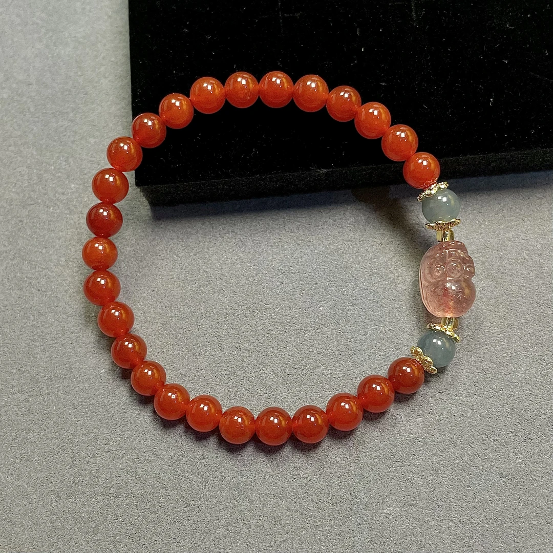 南红配蓝水翡翠搭草莓晶貔貅手串（多样性发一件）B-54