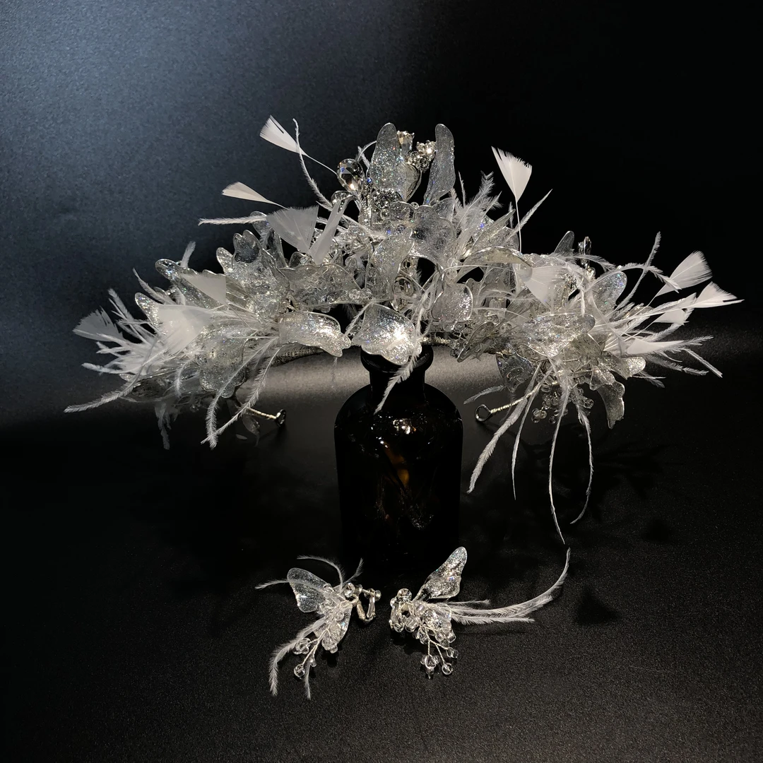 婚庆饰品5356新款手工凝胶花瓣羽毛减龄超仙皇冠新娘结婚主纱头饰