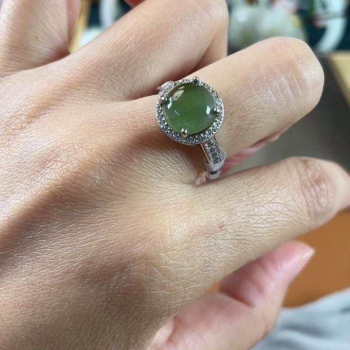 和田玉戒指银S925镶嵌