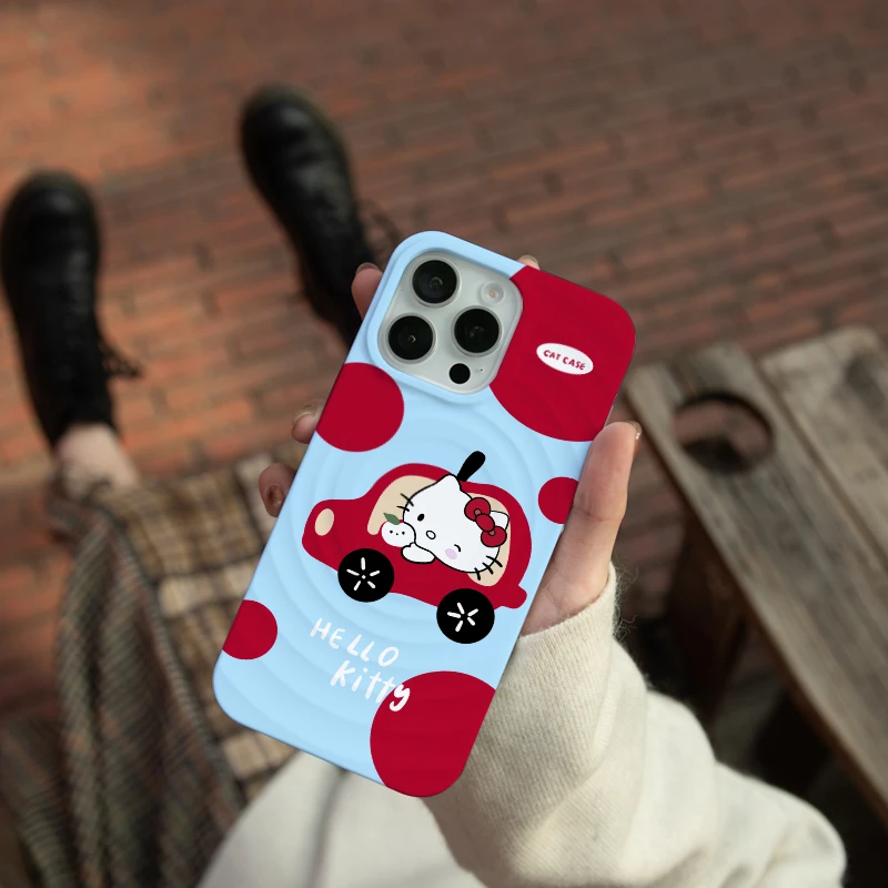 ins趣味凯蒂猫Magsafe磁吸波漾手机壳女二合一亮面支架适用苹果16