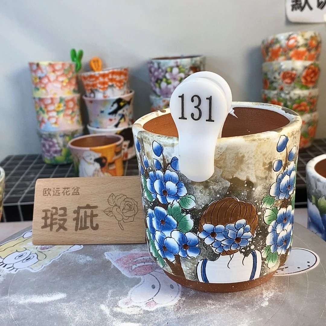 花盆紫砂红陶手绘花盆